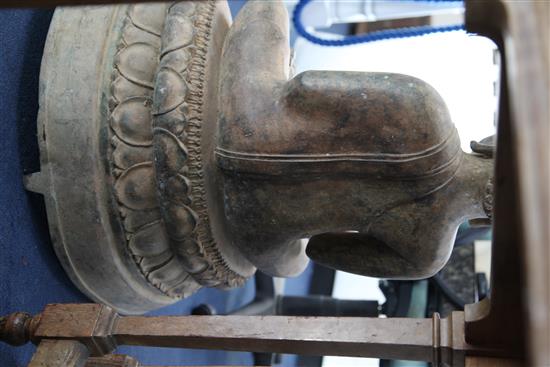 A large patinated bronze figure of a seated Buddha, 3ft 1in.